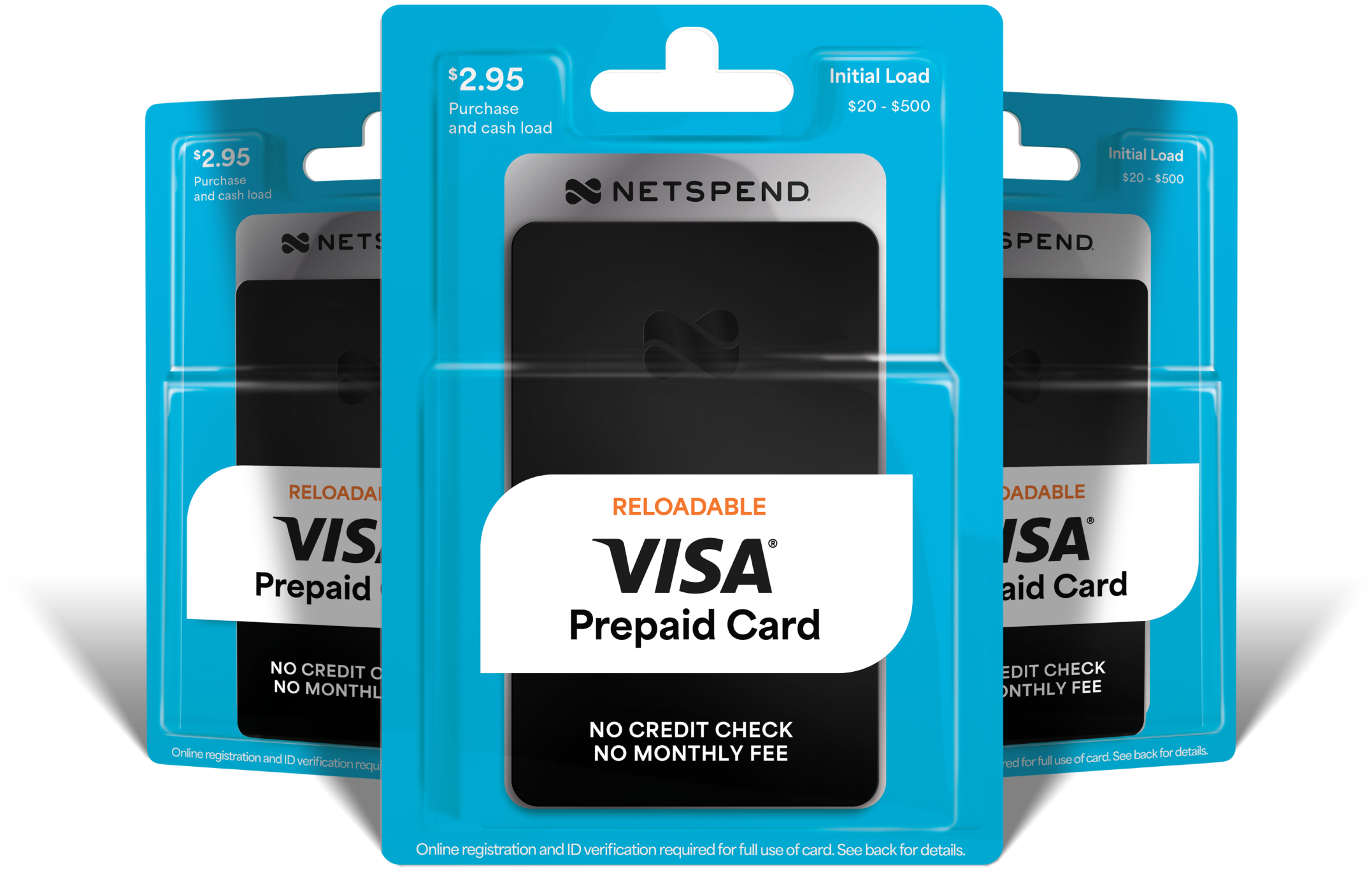 3 reloadable Netspend Prepaid Cards displayed in their packaging.