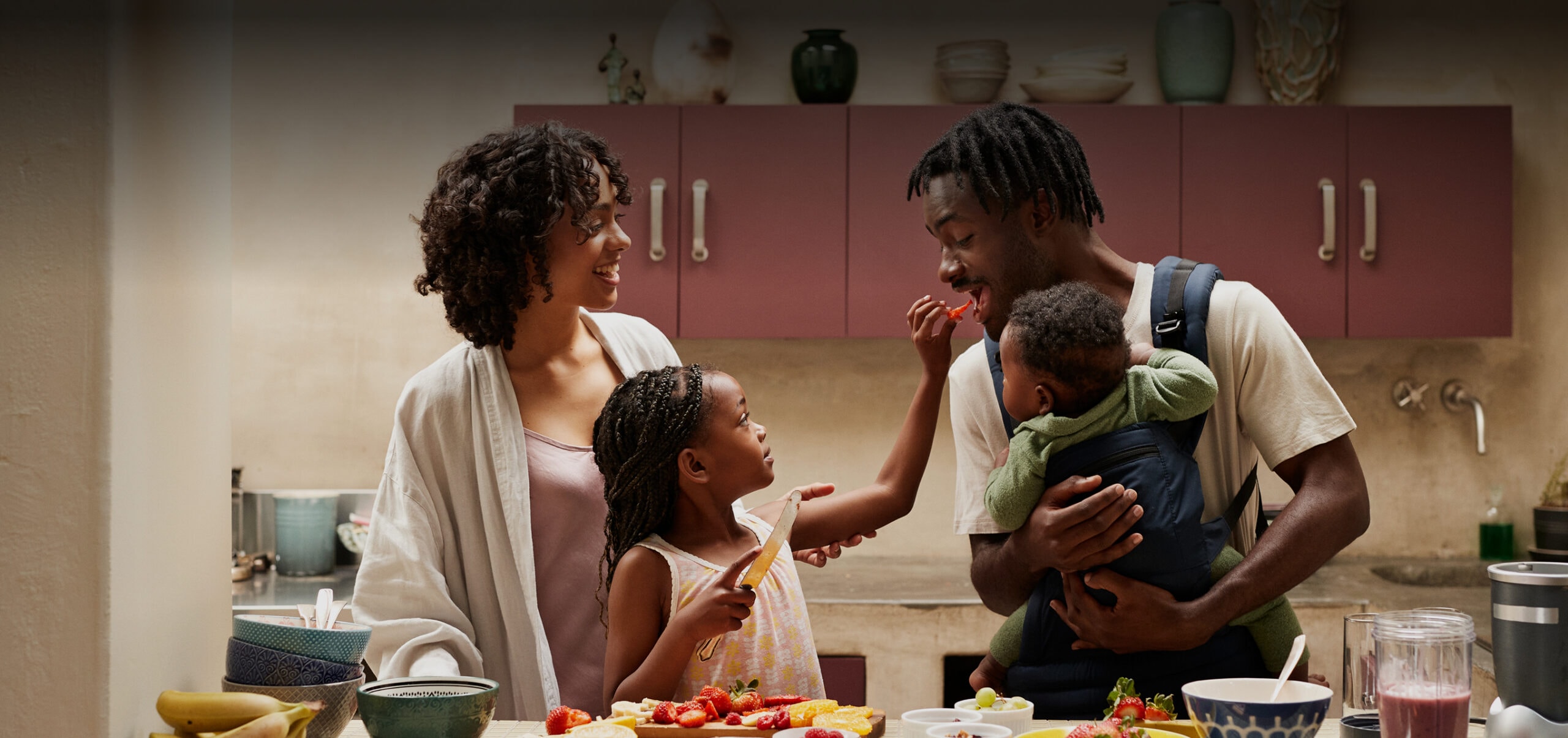 Family making a meal in the kitchen
