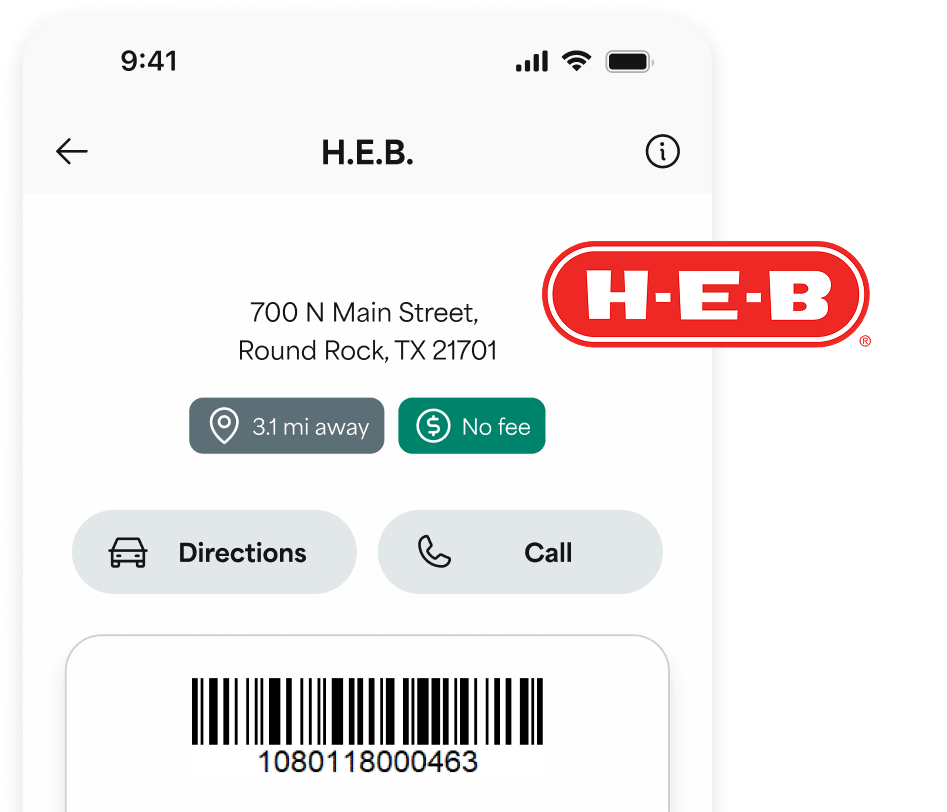 H-E-B reload location displayed in app