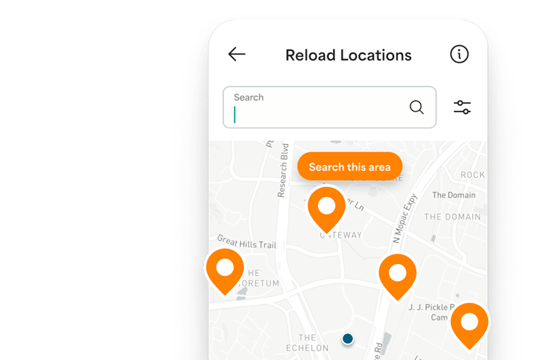 App screen showing reload locations