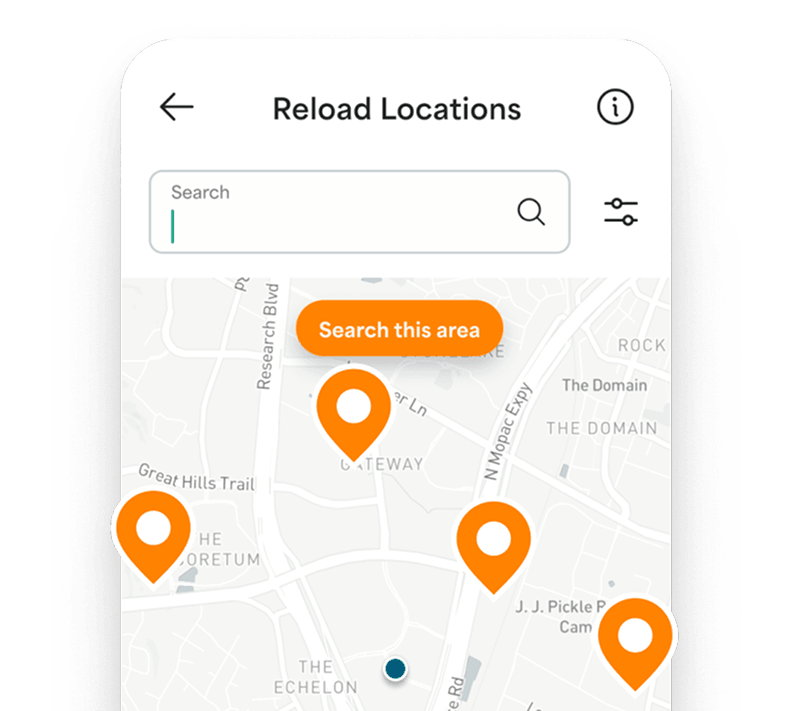App screen showing reload locations