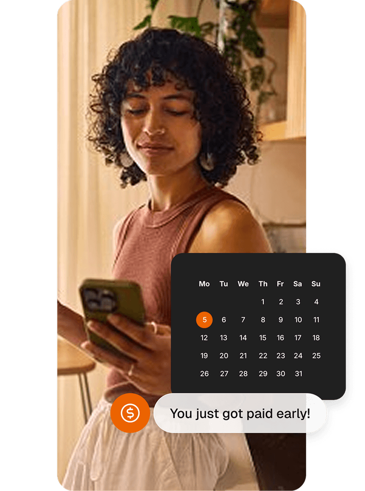 Woman with phone being paid early